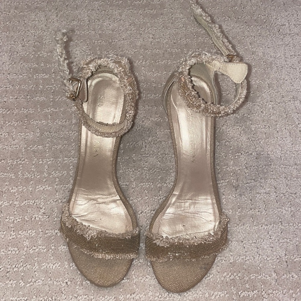 Stuart Weitzman frayed ankle wrap sandals